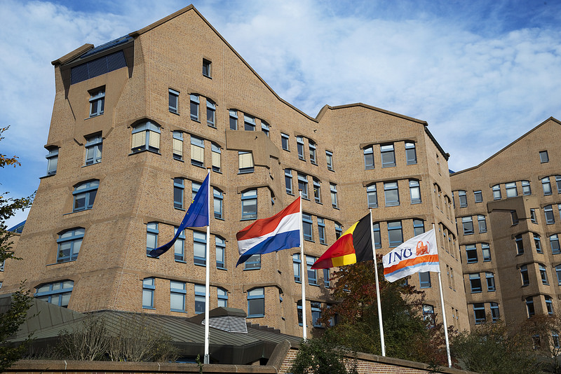 ING headquarter with flags