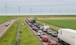 LELYSTAD - AUGUST 17: Traffic moves slowly along a busy highway