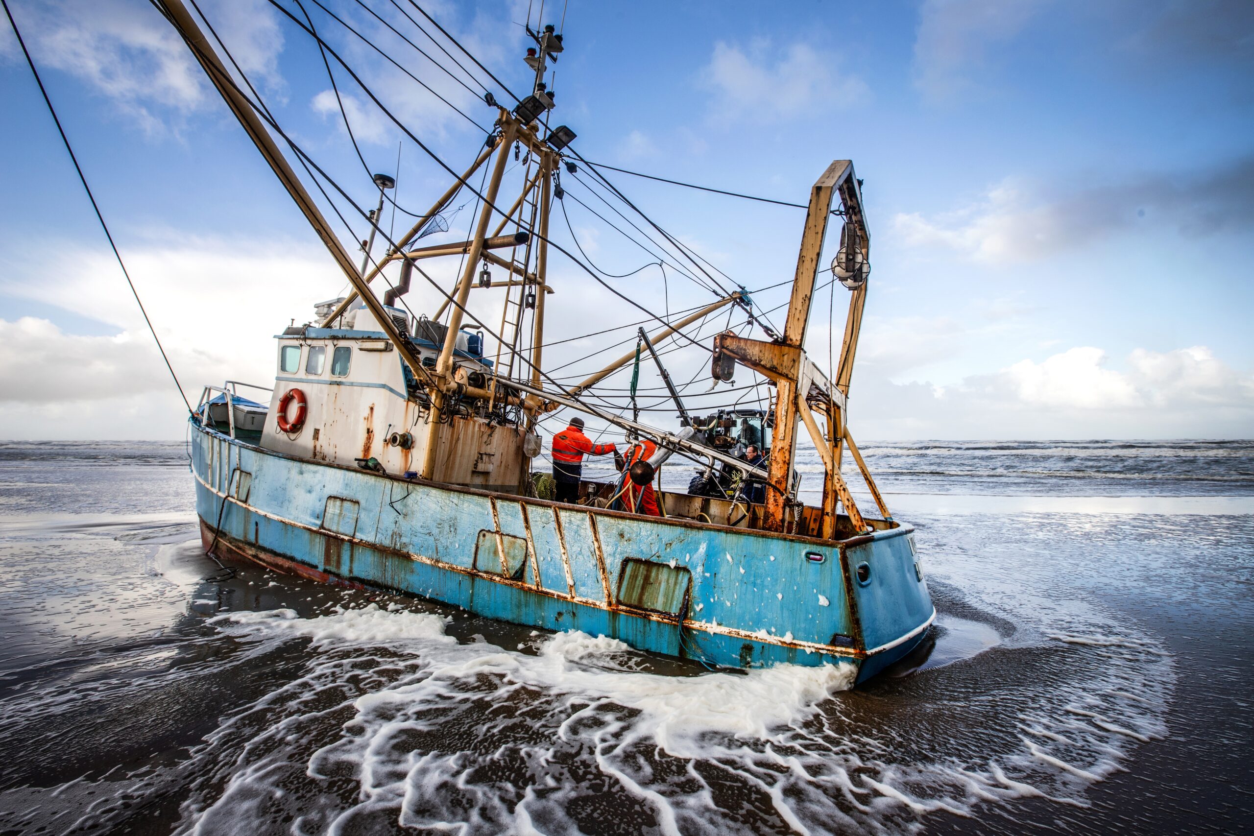 Shrimp Fishing Net Detail on Dutch Fishing Boat Stock Photo